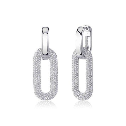Shy Creation Jewelry - Kate 14K White Gold 1.33 ct Diamond Pavé Oval Drop Earrings | Manfredi Jewels