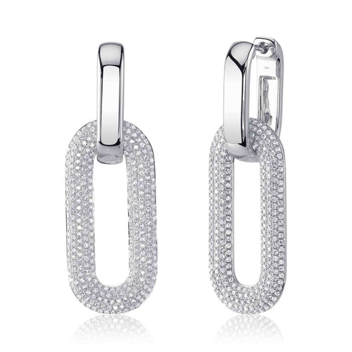 Shy Creation Jewelry - Kate 14K White Gold 1.33 ct Diamond Pavé Oval Drop Earrings | Manfredi Jewels