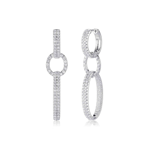 Shy Creation Jewelry - Kate 14K White Gold 2.59 ct Diamond Pavé Oval Hoop Drop Earrings | Manfredi Jewels