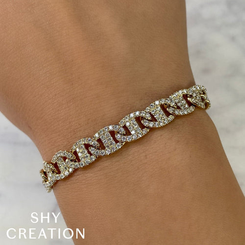 Shy Creation Bracelet - Kate 14K White Gold 4.05 Ct Diamond Pavé Link Bracelet | Manfredi Jewels