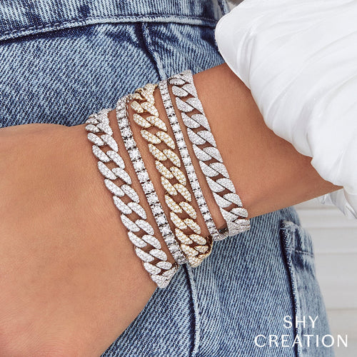 Shy Creation Bracelet - Kate 14K White Gold 8.33 Ct Diamond Pavé Chain Link Bracelet | Manfredi Jewels