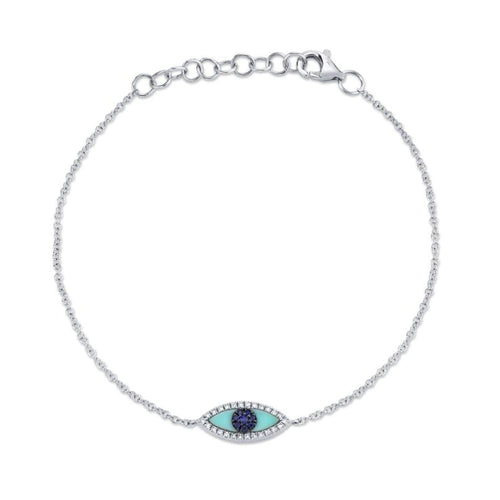 Shy Creation Jewelry - Kate 14K White Gold Blue Sapphire & Composite Turquoise Eye Diamond Bracelet | Manfredi Jewels