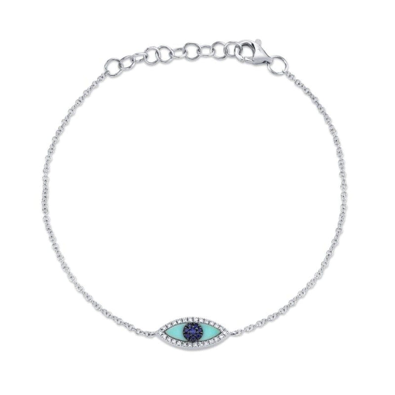 Shy Creation Jewelry - Kate 14K White Gold Blue Sapphire & Composite Turquoise Eye Diamond Bracelet | Manfredi Jewels