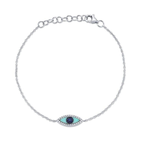 Kate 14K White Gold Blue Sapphire & Composite Turquoise Eye Diamond Bracelet