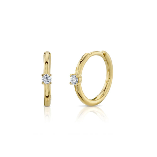 Shy Creation Jewelry - Kate 14k Yellow Gold Center Diamond Huggies Hoop Earring | Manfredi Jewels