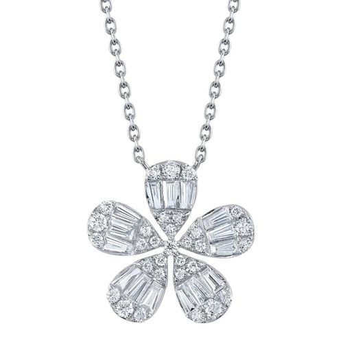 Shy Creation Jewelry - Kate 14K White Gold Diamond Baguette Flower Necklace | Manfredi Jewels