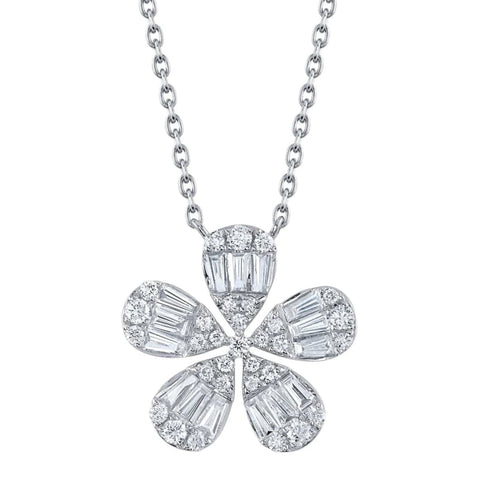 Kate 14K White Gold Diamond Baguette Flower Necklace