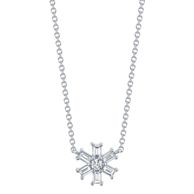 Shy Creation Jewelry - Kate 14K White Gold Diamond Baguette Snowflake Necklace | Manfredi Jewels