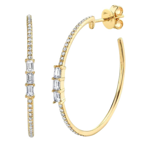 Shy Creation Jewelry - Kate 14K White Gold Diamond Bagutte Hoop Earring | Manfredi Jewels