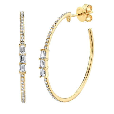 Kate 14K White Gold Diamond Bagutte Hoop Earring