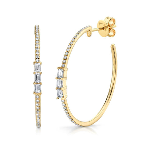 Shy Creation Jewelry - Kate 14K White Gold Diamond Bagutte Hoop Earring | Manfredi Jewels