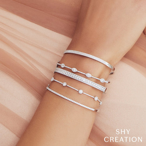 Shy Creation Jewelry - Kate 14K White Gold Diamond Bangle Bracelet | Manfredi Jewels