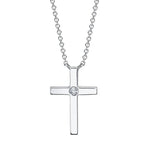 Shy Creation Jewelry - Kate 14K White Gold Diamond Bezel Cross Necklace | Manfredi Jewels