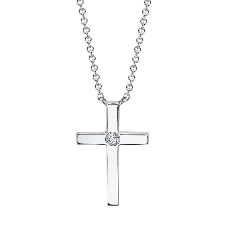 Shy Creation Jewelry - Kate 14K White Gold Diamond Bezel Cross Necklace | Manfredi Jewels