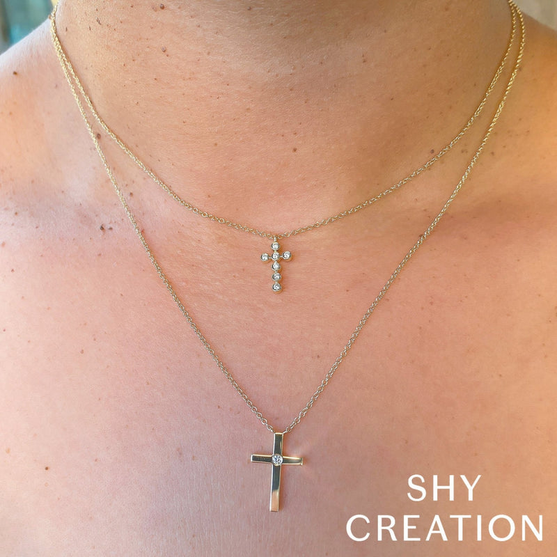 Shy Creation Jewelry - Kate 14K White Gold Diamond Bezel Cross Necklace | Manfredi Jewels
