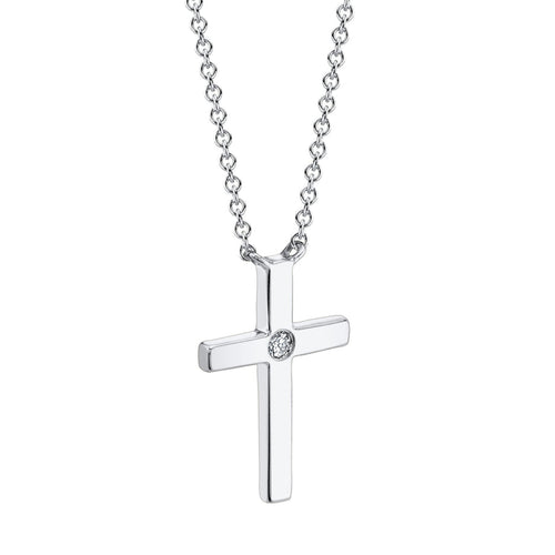 Shy Creation Jewelry - Kate 14K White Gold Diamond Bezel Cross Necklace | Manfredi Jewels