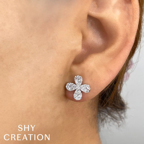 Shy Creation Jewelry - Kate 14K White Gold Diamond Flower Stud Earrings | Manfredi Jewels