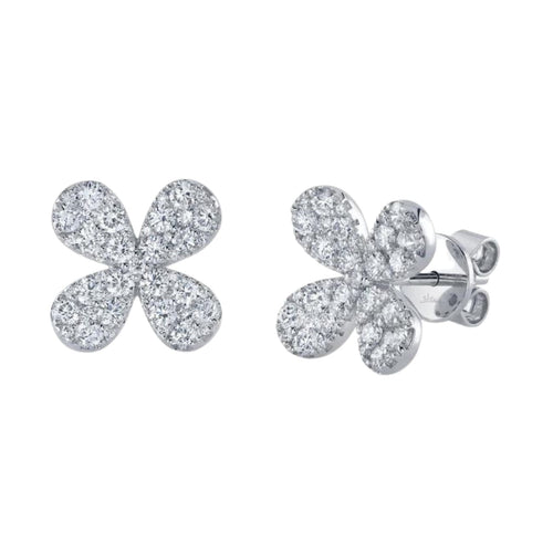 Shy Creation Jewelry - Kate 14K White Gold Diamond Flower Stud Earrings | Manfredi Jewels
