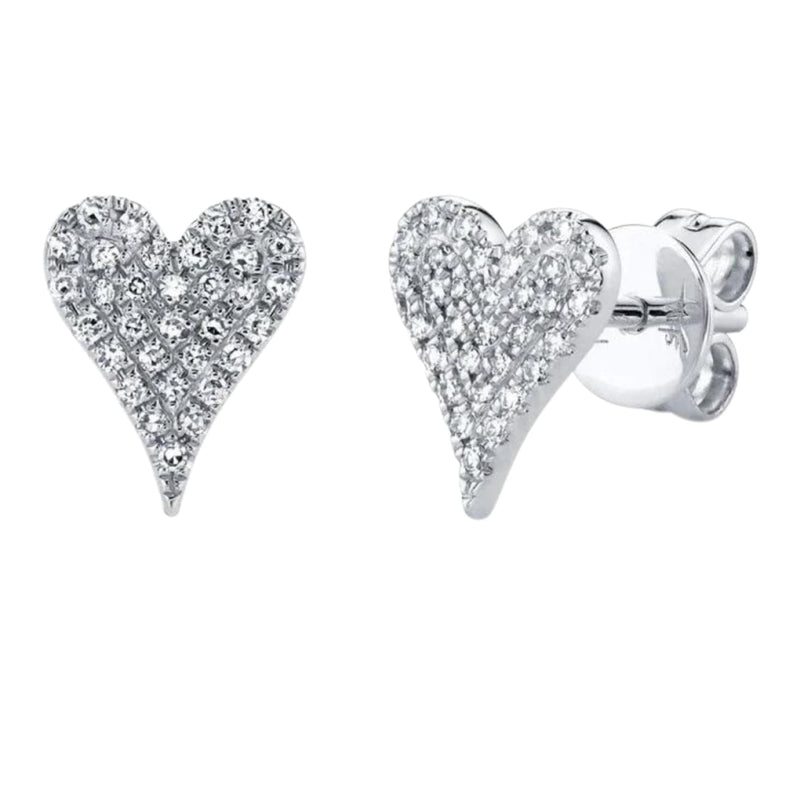 Shy Creation Jewelry - Kate 14K White Gold Diamond Pave Heart Stud Earrings | Manfredi Jewels