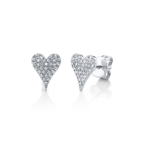 Shy Creation Jewelry - Kate 14K White Gold Diamond Pave Heart Stud Earrings | Manfredi Jewels