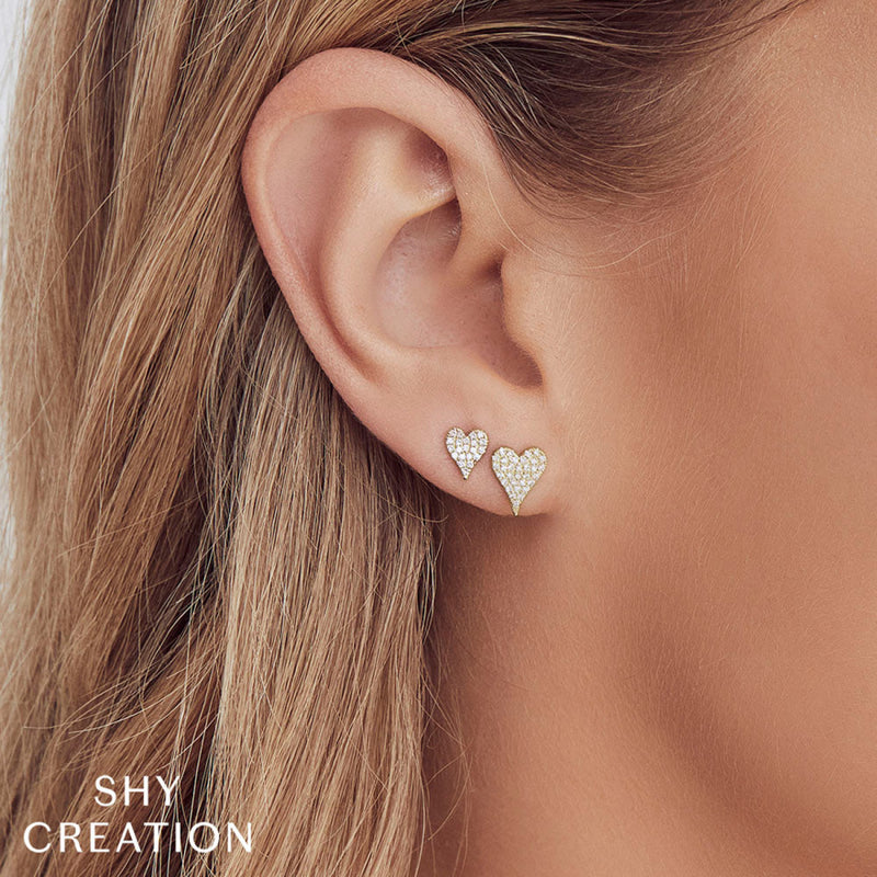 Shy Creation Jewelry - Kate 14K White Gold Diamond Pave Heart Stud Earrings | Manfredi Jewels