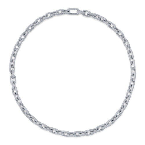 Shy Creation Jewelry - Kate 14K White Gold 19.30 ct Diamond Pave Link Necklace | Manfredi Jewels
