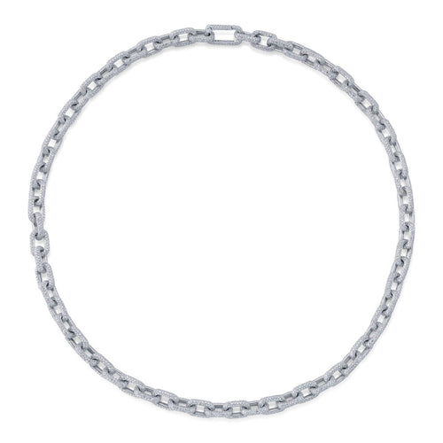 Shy Creation Jewelry - Kate 14K White Gold Diamond Pave Link Necklace | Manfredi Jewels