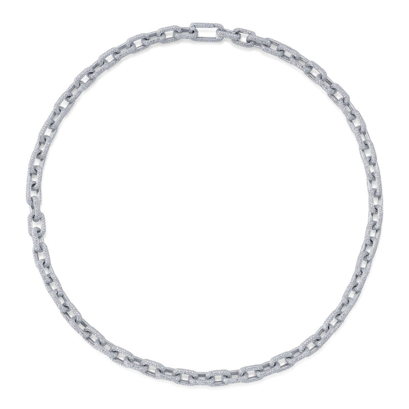 Shy Creation Jewelry - Kate 14K White Gold 19.30 ct Diamond Pave Link Necklace | Manfredi Jewels