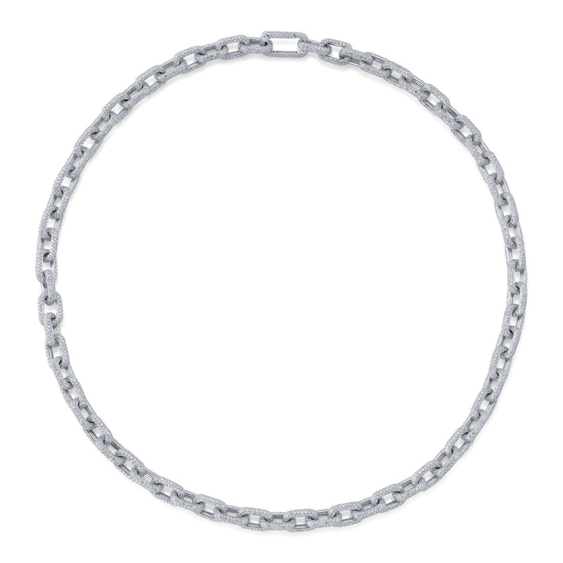 Shy Creation Jewelry - Kate 14K White Gold Diamond Pave Link Necklace | Manfredi Jewels