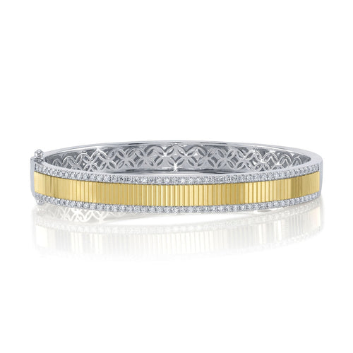 Shy Creation Jewelry - Kate 14K Yellow and White Gold Diamond Bangle Bracelet | Manfredi Jewels
