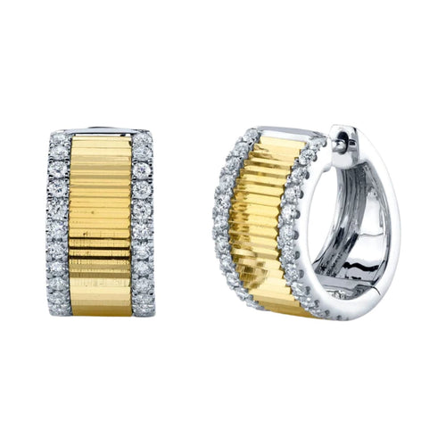 Shy Creation Jewelry - Kate 14K Yellow and White Gold Diamond Huggie Earrings | Manfredi Jewels