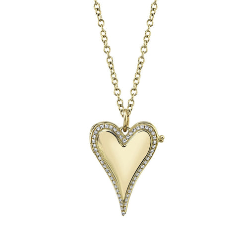 Shy Creation Jewelry - Kate 14K Yellow Gold 0.13 ct Diamond Accent Heart Locket Necklace | Manfredi Jewels