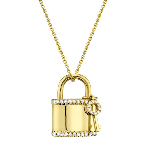 Shy Creation Jewelry - Kate 14K Yellow Gold 0.21 ct Lock& Key Diamond Pendant Necklace | Manfredi Jewels