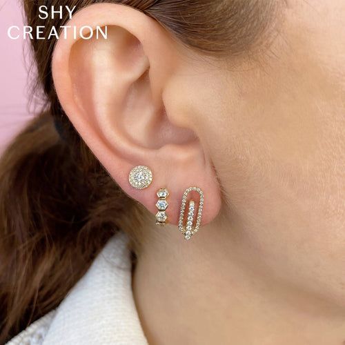 Shy Creation Jewelry - Kate 14K Yellow Gold 0.64 ct Hexagon Diamond Huggies Hoop Earrings | Manfredi Jewels
