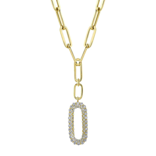 Shy Creation Jewelry - Kate 14K Yellow Gold 0.92 ct Diamond Pavé Oval Pendant on Paper Clip Link Chain Necklace | Manfredi Jewels