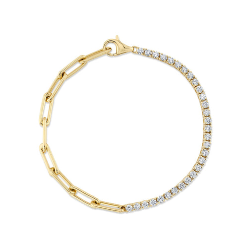 Shy Creation Bracelet - Kate 14K Yellow Gold 1.50 ct Diamond Paper Clip Link Bracelet | Manfredi Jewels