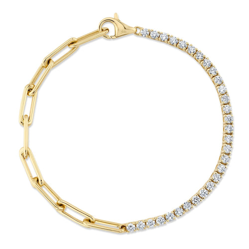 Shy Creation Bracelet - Kate 14K Yellow Gold 1.50 ct Diamond Paper Clip Link Bracelet | Manfredi Jewels