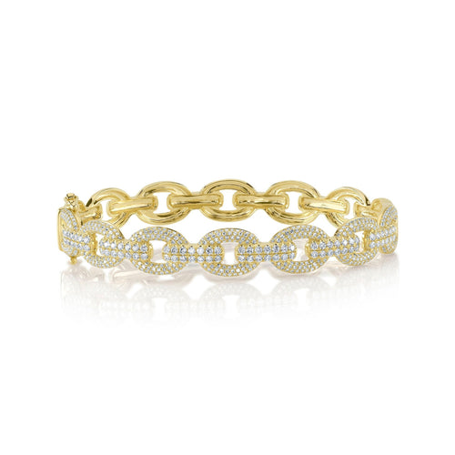Shy Creation Jewelry - Kate 14K Yellow Gold 1.95 ct Diamond Pavé Bangle Chain Link Bracelet | Manfredi Jewels