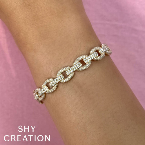 Shy Creation Jewelry - Kate 14K Yellow Gold 1.95 ct Diamond Pavé Bangle Chain Link Bracelet | Manfredi Jewels