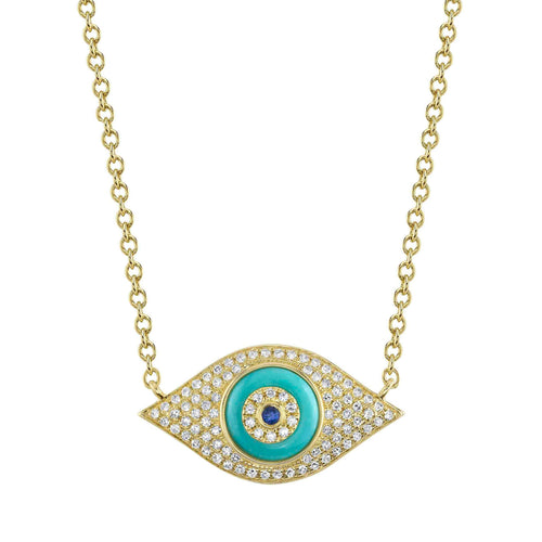 Shy Creation Jewelry - Kate 14K Yellow Gold Blue Sapphire & Composite Turuoise Diamond Pavé Evil Eye Necklace | Manfredi Jewels