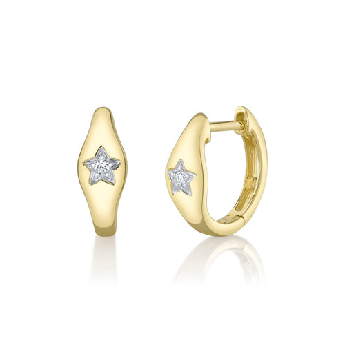 Shy Creation Jewelry - Kate 14k Yellow Gold Center Star Diamond Huggies Hoop Earring | Manfredi Jewels
