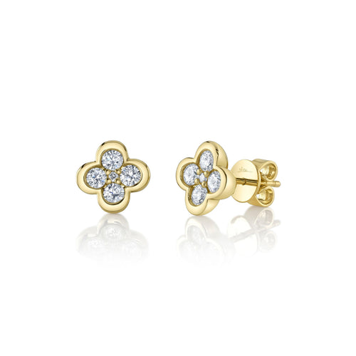 Shy Creation Jewelry - Kate 14K Yellow Gold Clover Diamond Stud Earrings | Manfredi Jewels