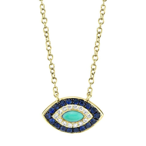 Shy Creation Jewelry - Kate 14K Yellow Gold Diamond Blue Sapphire & Composite Turquoise Eye Necklace | Manfredi Jewels