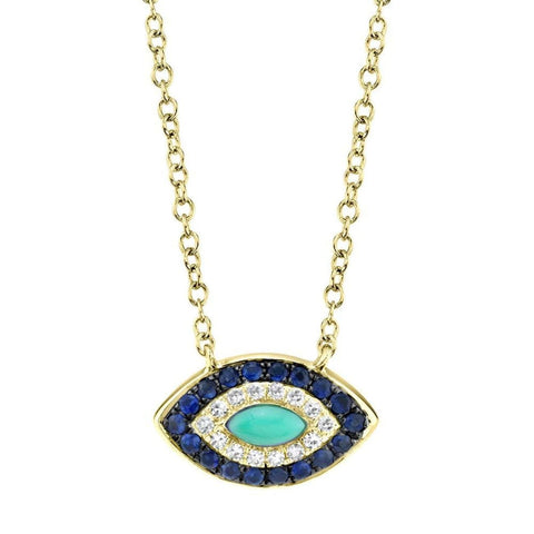 Kate 14K Yellow Gold Diamond Blue Sapphire & Composite Turquoise Eye Necklace
