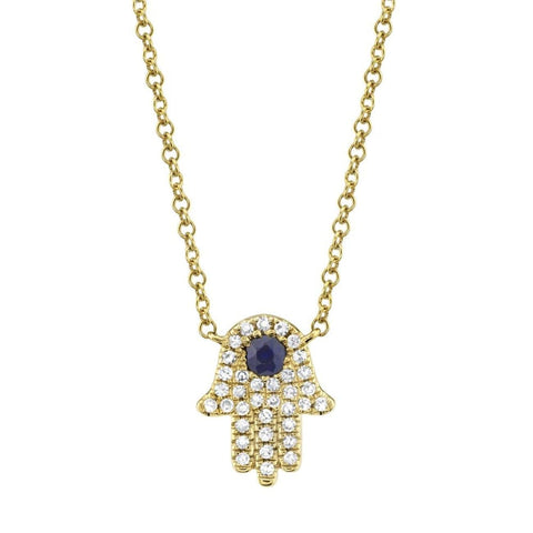 Kate 14K Yellow Gold Diamond & Blue Sapphire Hamsa Necklace