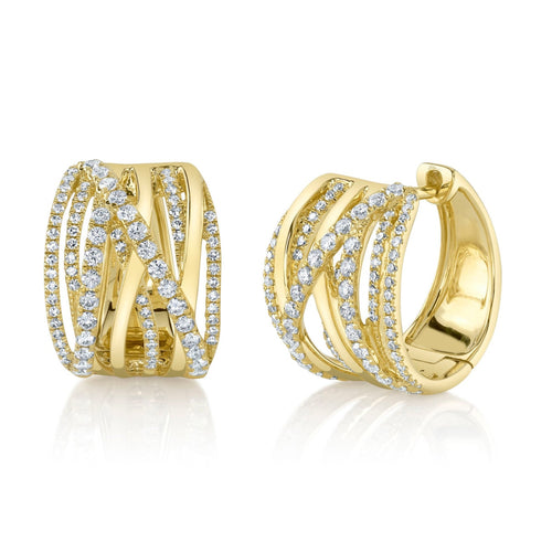 Shy Creation Jewelry - Kate 14K Yellow Gold Diamond Bridge Hoop Earrings | Manfredi Jewels