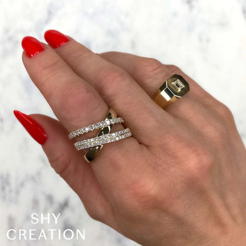 Shy Creation Jewelry - Kate 14K Yellow Gold Diamond Bridge Ring | Manfredi Jewels