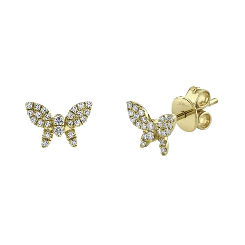 Shy Creation Jewelry - Kate 14K Yellow Gold Diamond Butterfly Stud Earrings | Manfredi Jewels