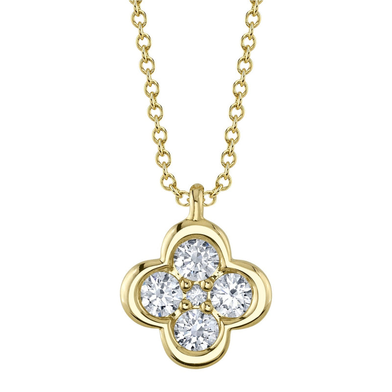 Shy Creation Jewelry - Kate 14K Yellow Gold Diamond Clover Necklace | Manfredi Jewels