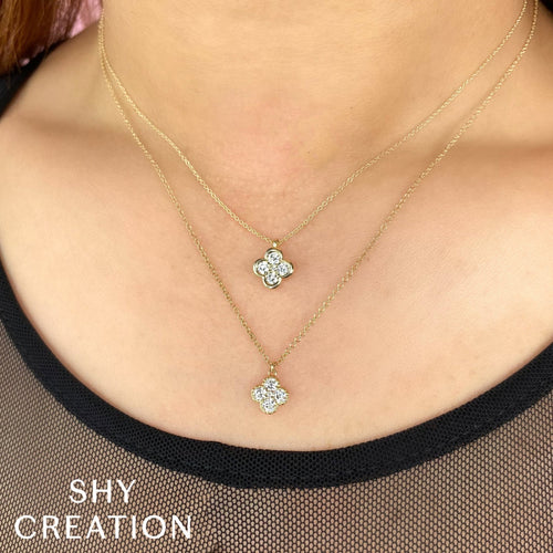 Shy Creation Jewelry - Kate 14K Yellow Gold Diamond Clover Necklace | Manfredi Jewels